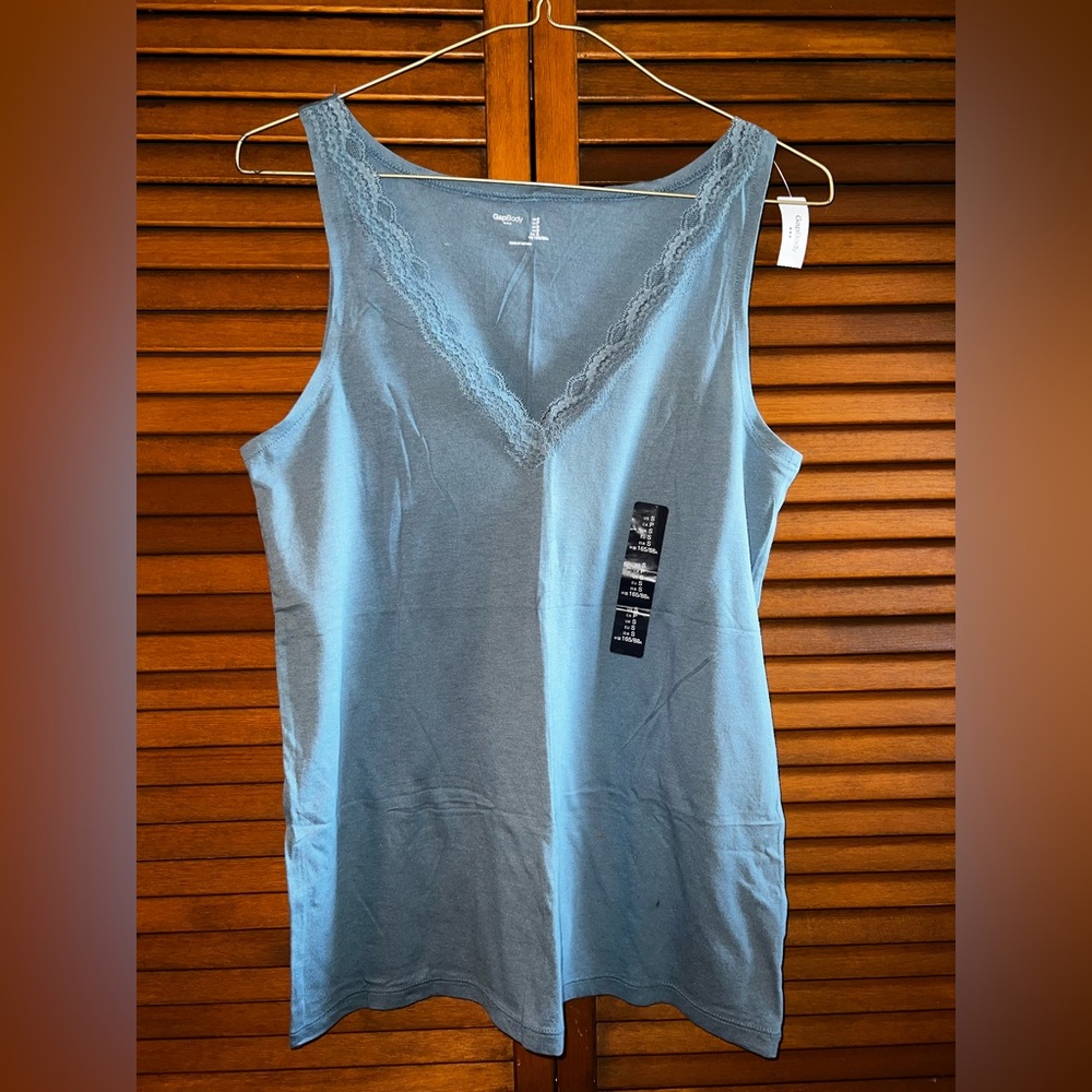 Women's Blue Lace Trim Tank Top